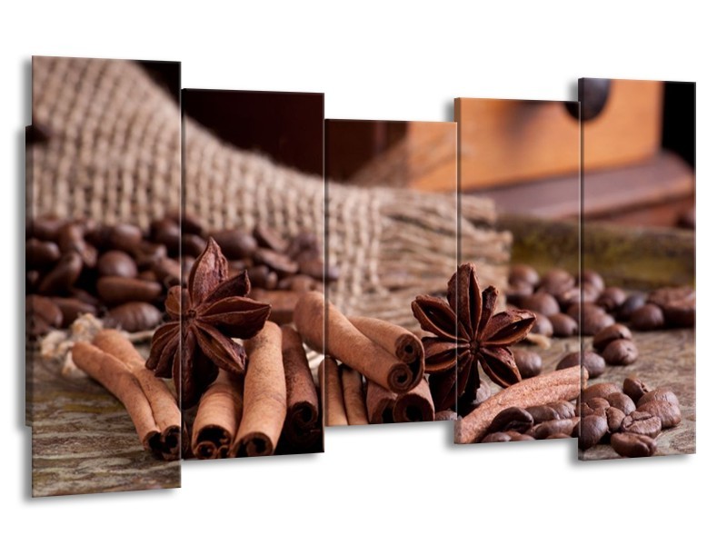 Canvas schilderij Koffie | Wit, Bruin | 150x80cm 5Luik