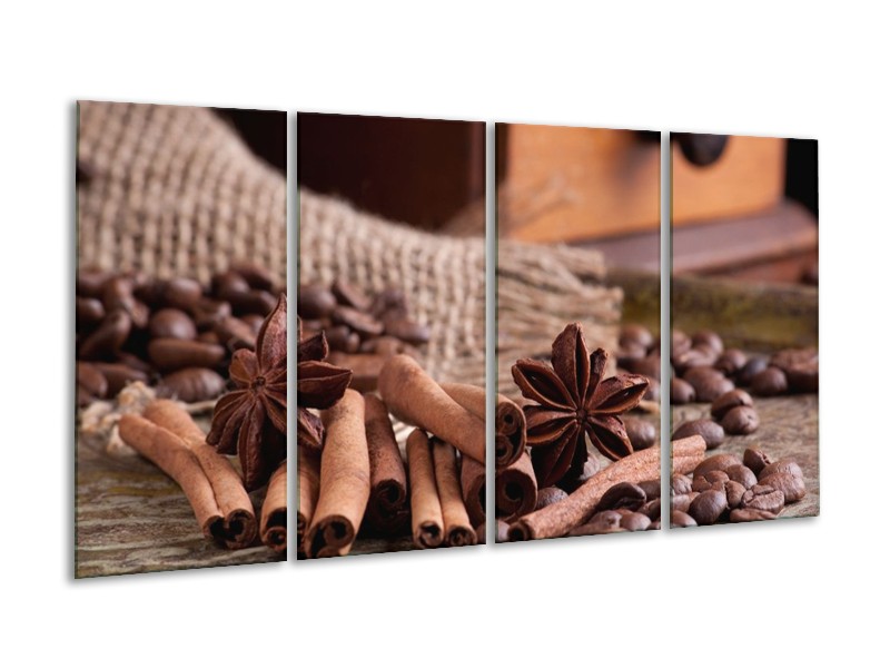 Canvas schilderij Koffie | Wit, Bruin | 160x80cm 4Luik