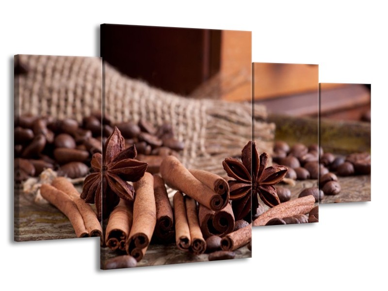 Canvas schilderij Koffie | Wit, Bruin | 160x90cm 4Luik