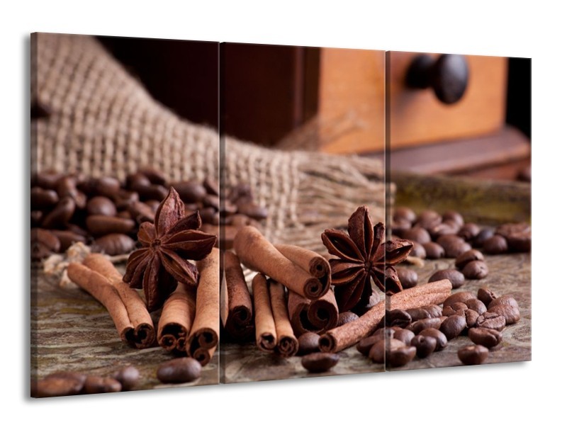 Canvas schilderij Koffie | Wit, Bruin | 165x100cm 3Luik
