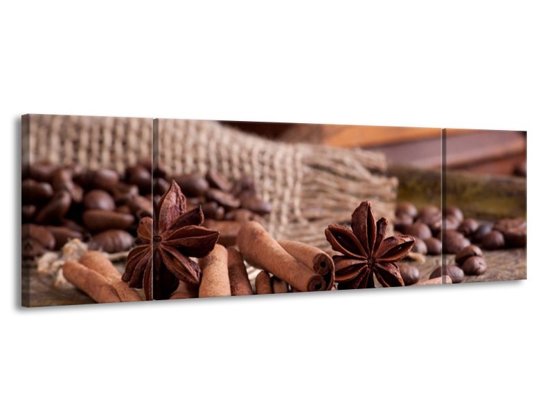 Canvas schilderij Koffie | Wit, Bruin | 170x50cm 3Luik
