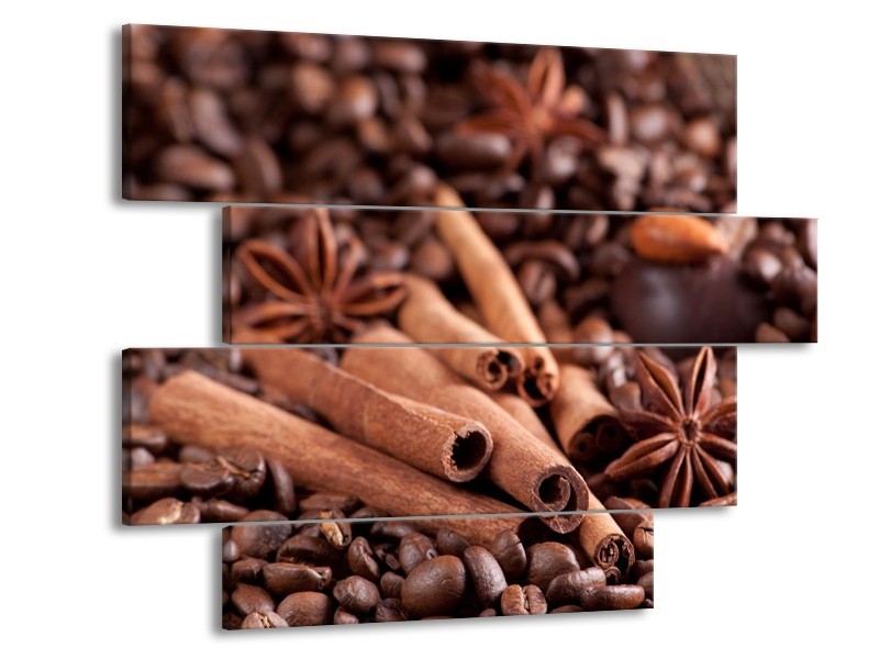 Canvas schilderij Koffie | Wit, Bruin | 115x85cm 4Luik