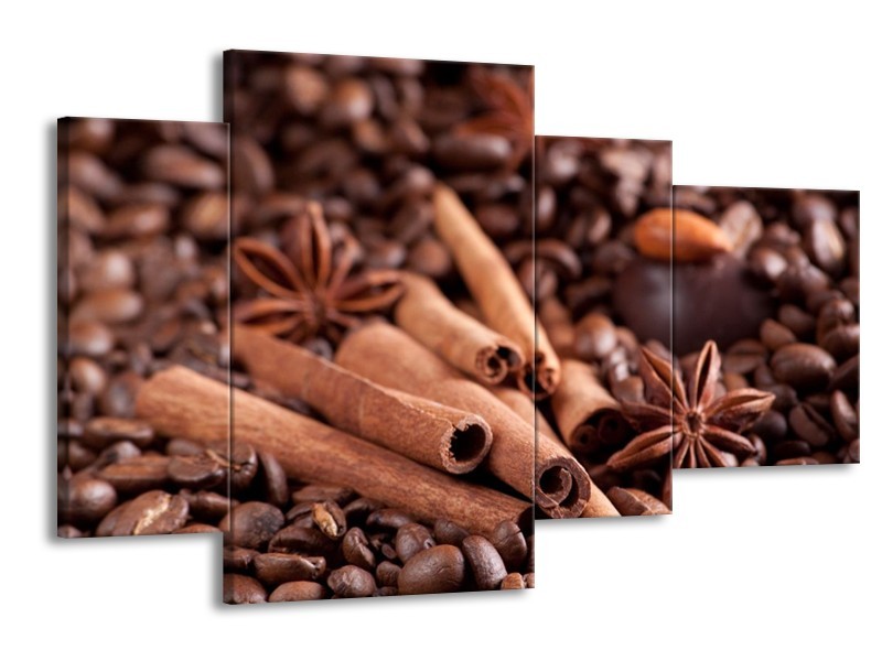 Canvas schilderij Koffie | Wit, Bruin | 120x75cm 4Luik