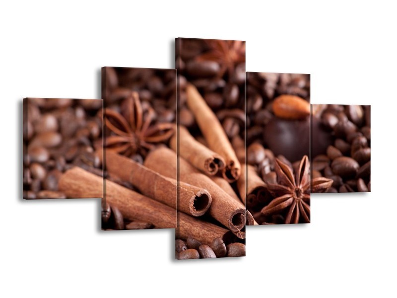 Canvas schilderij Koffie | Wit, Bruin | 125x70cm 5Luik
