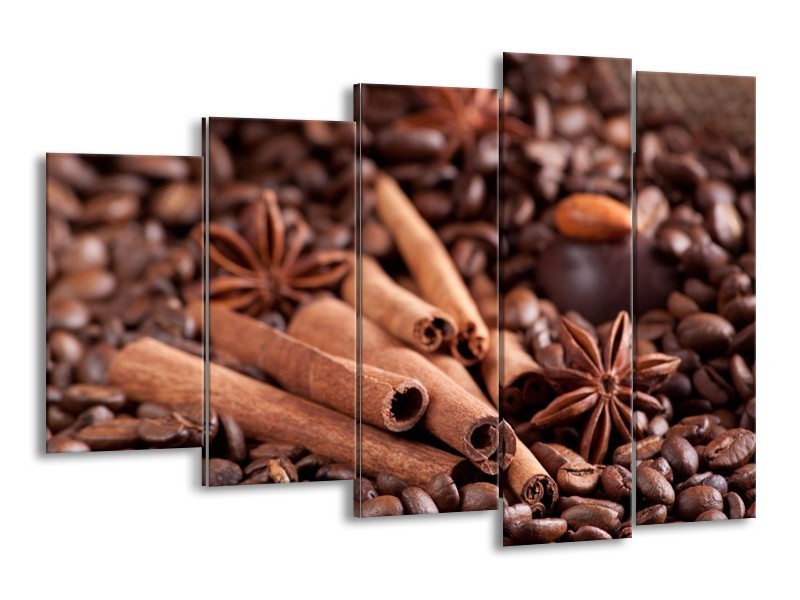 Canvas schilderij Koffie | Wit, Bruin | 150x100cm 5Luik