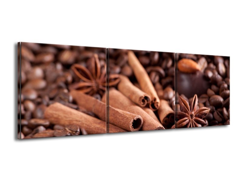 Canvas schilderij Koffie | Wit, Bruin | 150x50cm 3Luik