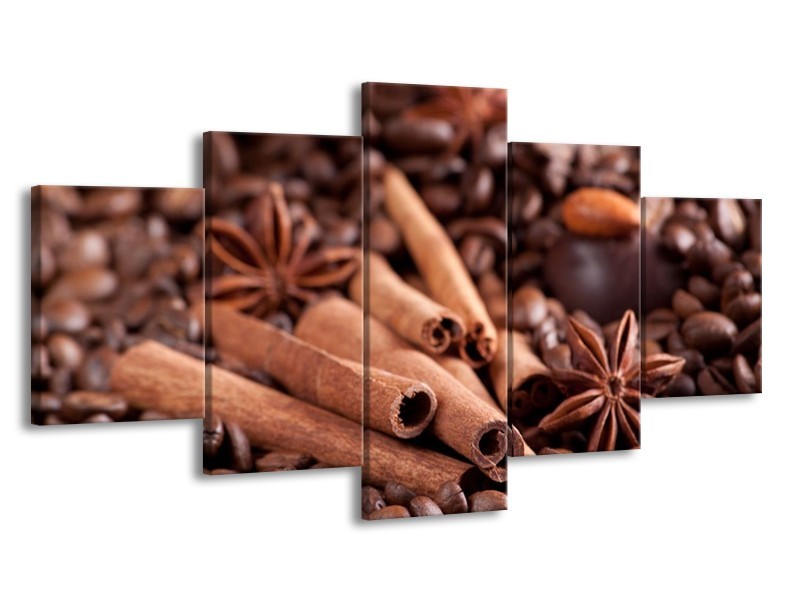 Canvas schilderij Koffie | Wit, Bruin | 150x80cm 5Luik