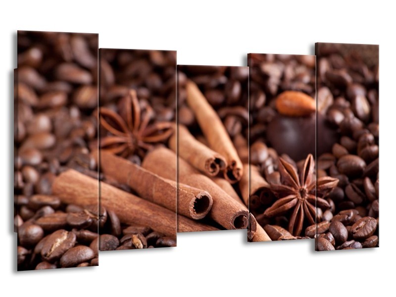 Canvas schilderij Koffie | Wit, Bruin | 150x80cm 5Luik