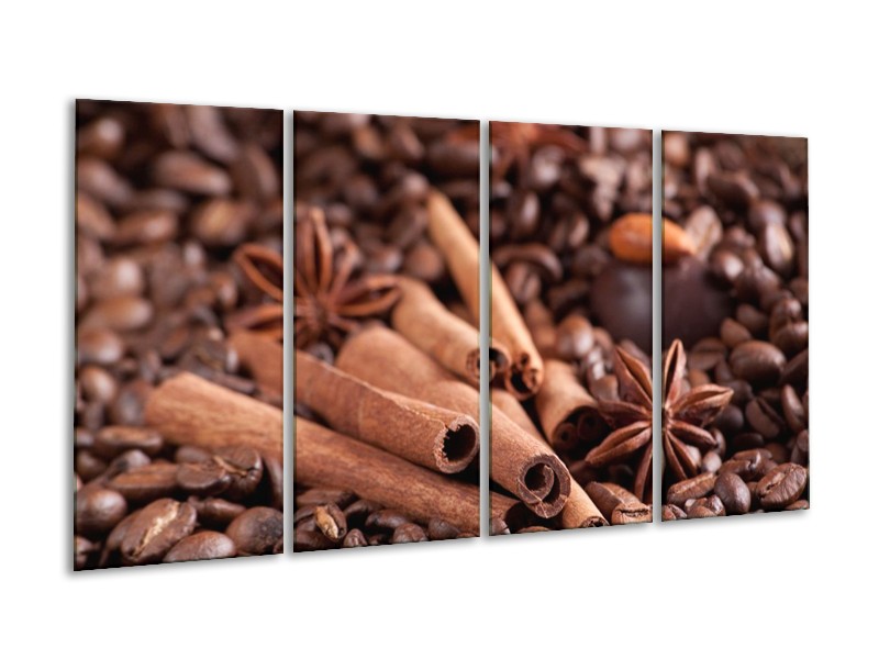 Canvas schilderij Koffie | Wit, Bruin | 160x80cm 4Luik