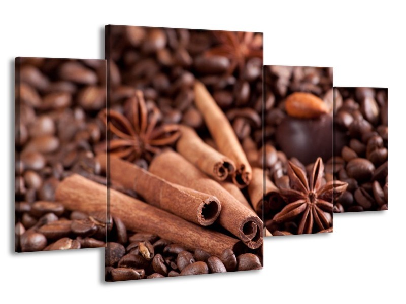 Canvas schilderij Koffie | Wit, Bruin | 160x90cm 4Luik