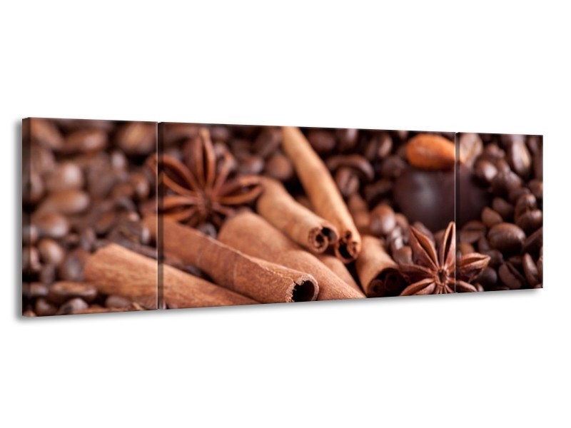 Canvas schilderij Koffie | Wit, Bruin | 170x50cm 3Luik