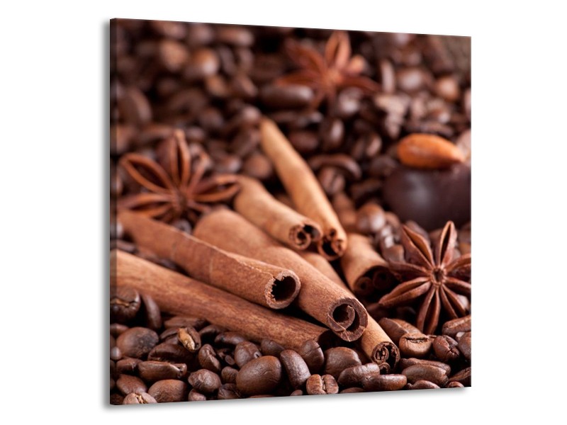Canvas schilderij Koffie | Wit, Bruin | 70x70cm 1Luik