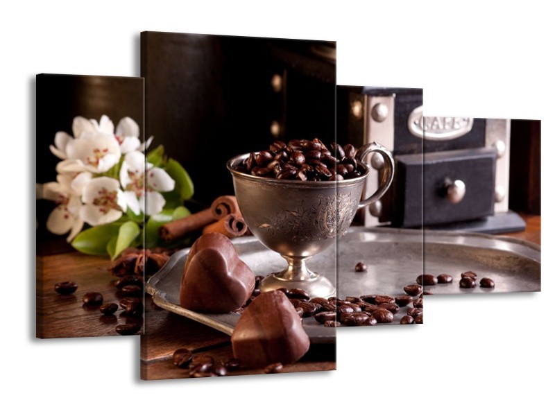 Canvas schilderij Koffie | Wit, Bruin | 120x75cm 4Luik