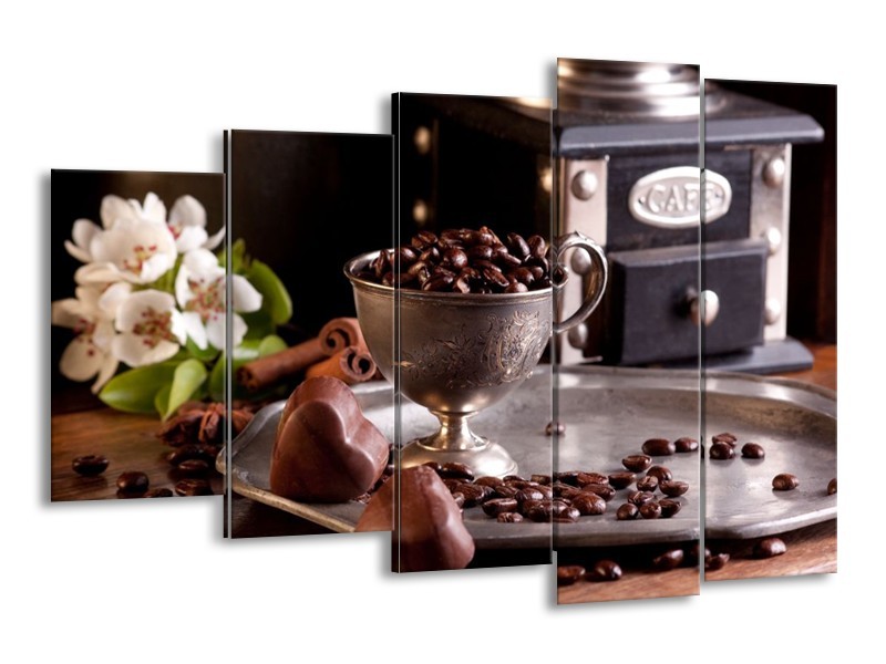 Canvas schilderij Koffie | Wit, Bruin | 150x100cm 5Luik