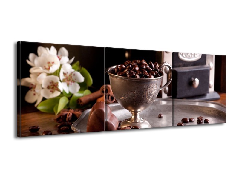 Canvas schilderij Koffie | Wit, Bruin | 150x50cm 3Luik