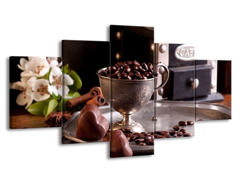 Canvas schilderij Koffie | Wit, Bruin | 150x80cm 5Luik