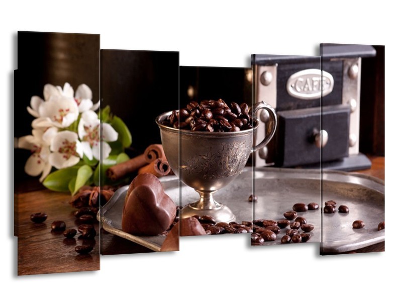 Canvas schilderij Koffie | Wit, Bruin | 150x80cm 5Luik