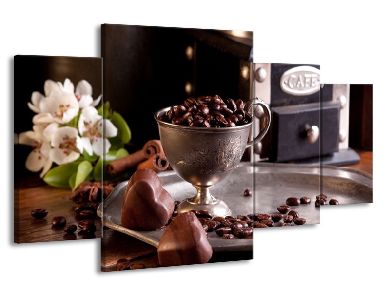 Canvas schilderij Koffie | Wit, Bruin | 160x90cm 4Luik