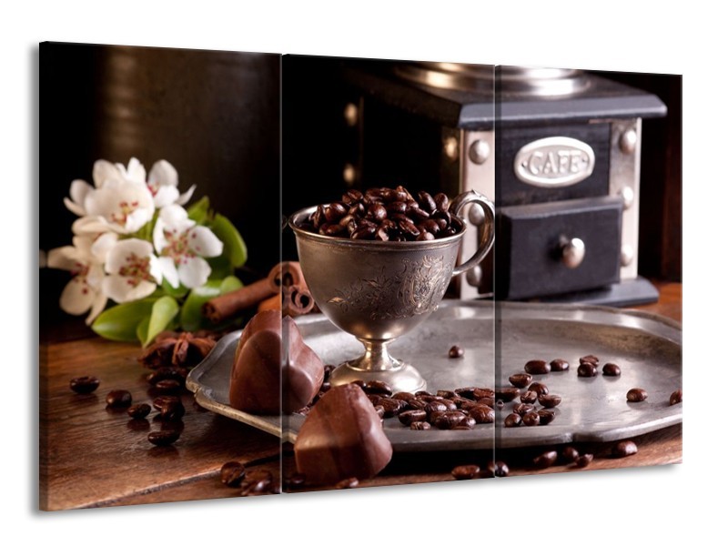 Canvas schilderij Koffie | Wit, Bruin | 165x100cm 3Luik