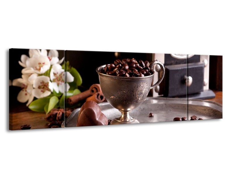 Canvas schilderij Koffie | Wit, Bruin | 170x50cm 3Luik