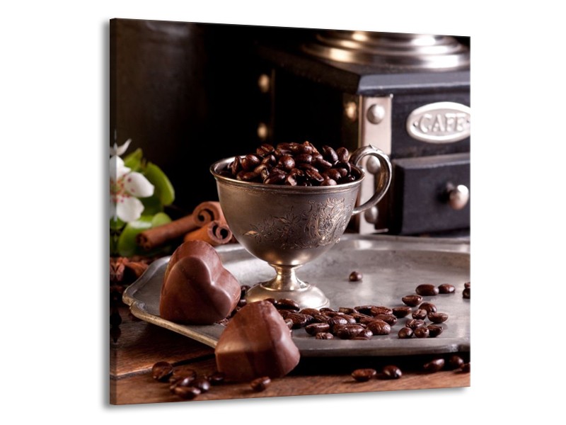 Canvas schilderij Koffie | Wit, Bruin | 70x70cm 1Luik