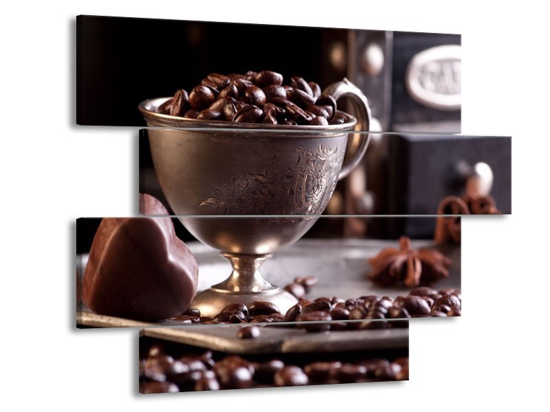 Canvas schilderij Koffie | Wit, Bruin | 115x85cm 4Luik