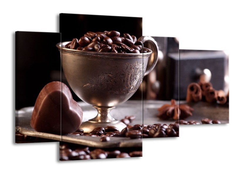 Canvas schilderij Koffie | Wit, Bruin | 120x75cm 4Luik