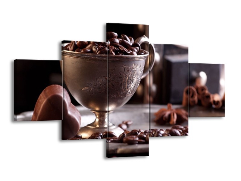 Canvas schilderij Koffie | Wit, Bruin | 125x70cm 5Luik