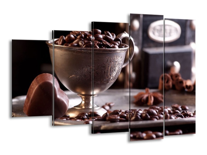 Canvas schilderij Koffie | Wit, Bruin | 150x100cm 5Luik