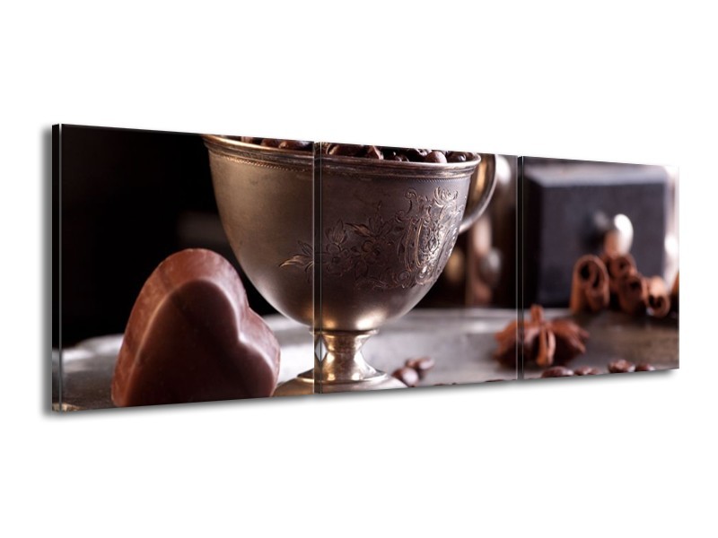 Canvas schilderij Koffie | Wit, Bruin | 150x50cm 3Luik