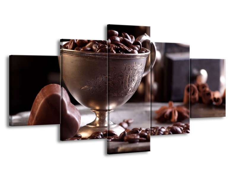 Canvas schilderij Koffie | Wit, Bruin | 150x80cm 5Luik