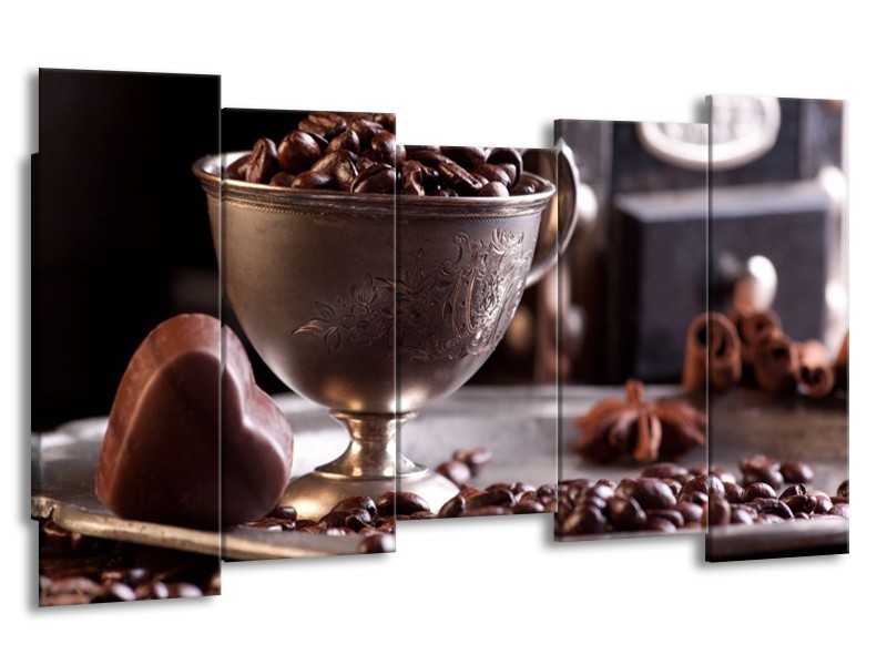 Canvas schilderij Koffie | Wit, Bruin | 150x80cm 5Luik
