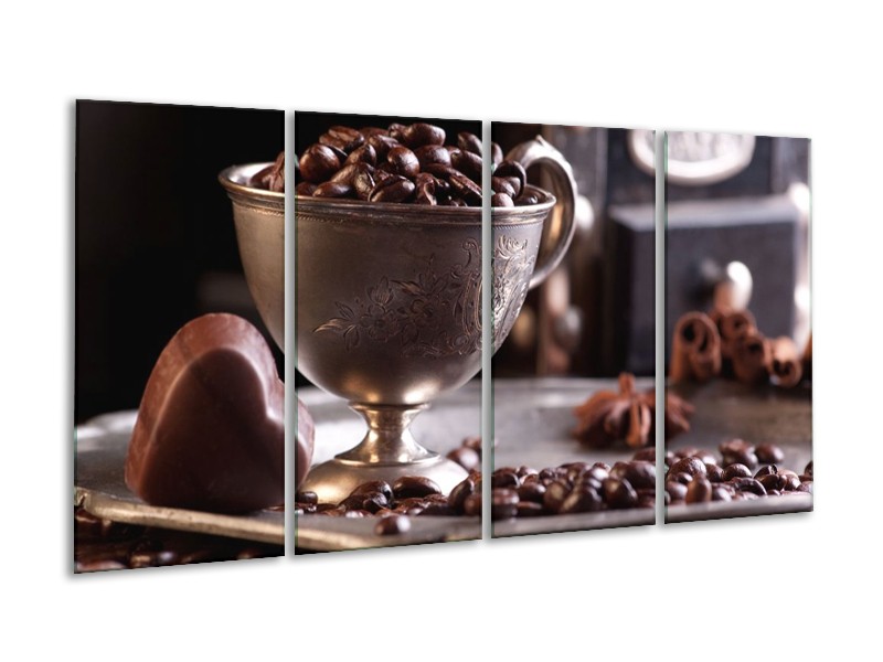 Canvas schilderij Koffie | Wit, Bruin | 160x80cm 4Luik