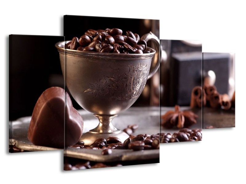 Canvas schilderij Koffie | Wit, Bruin | 160x90cm 4Luik