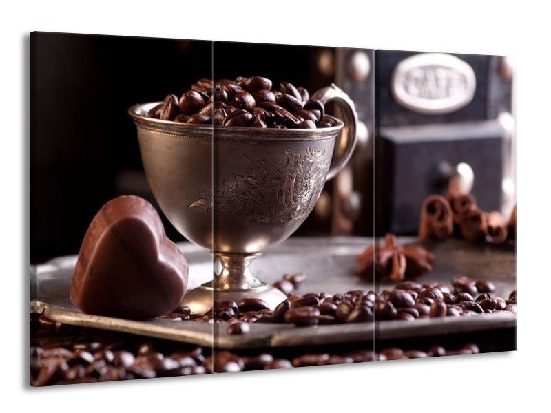 Canvas schilderij Koffie | Wit, Bruin | 165x100cm 3Luik