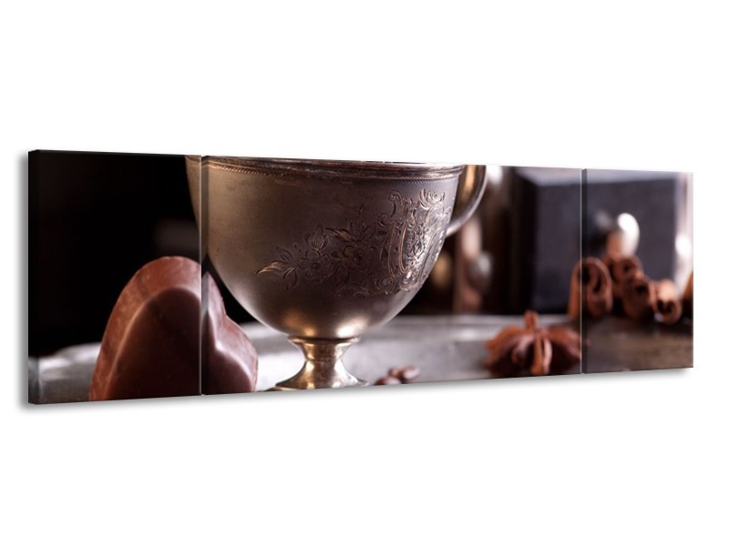 Canvas schilderij Koffie | Wit, Bruin | 170x50cm 3Luik