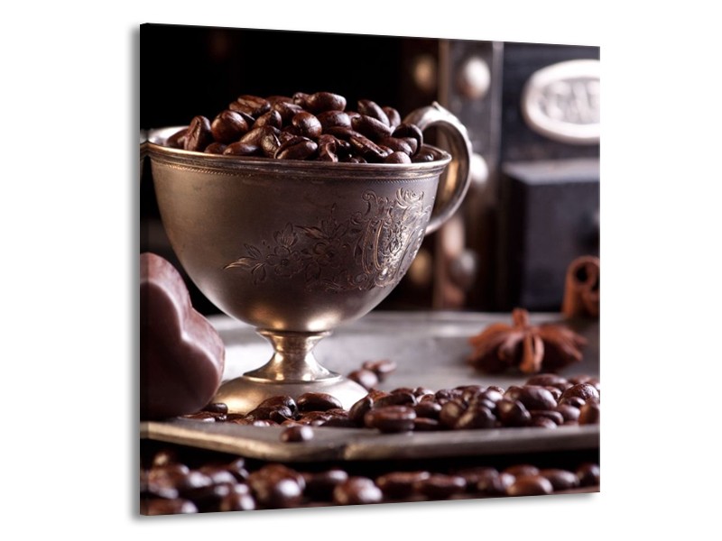 Canvas schilderij Koffie | Wit, Bruin | 70x70cm 1Luik