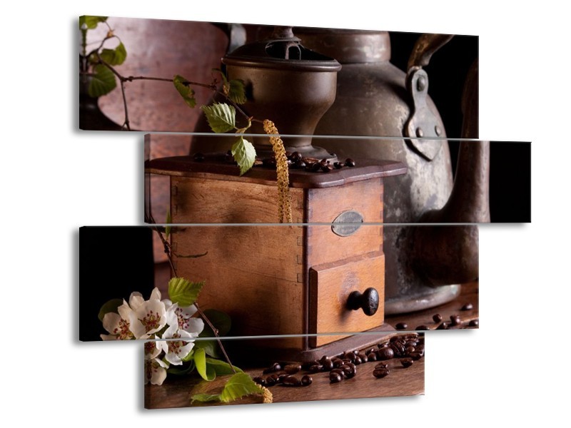 Canvas schilderij Koffie | Wit, Bruin | 115x85cm 4Luik