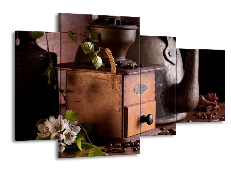 Canvas schilderij Koffie | Wit, Bruin | 120x75cm 4Luik