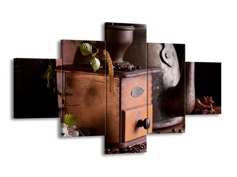 Canvas schilderij Koffie | Wit, Bruin | 125x70cm 5Luik