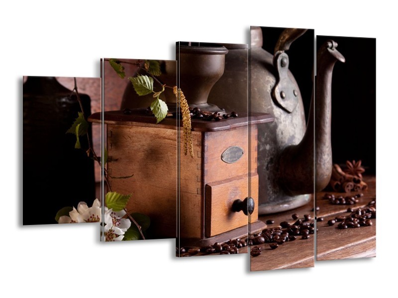 Canvas schilderij Koffie | Wit, Bruin | 150x100cm 5Luik
