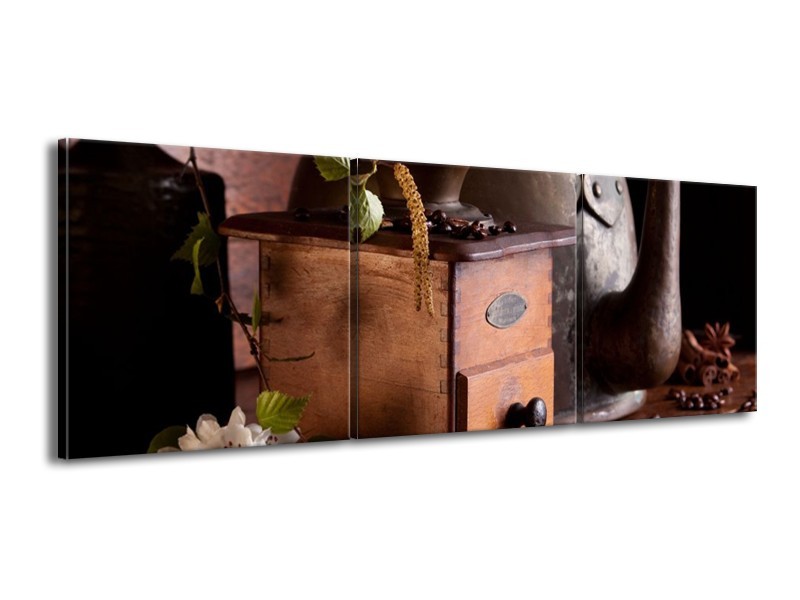 Canvas schilderij Koffie | Wit, Bruin | 150x50cm 3Luik