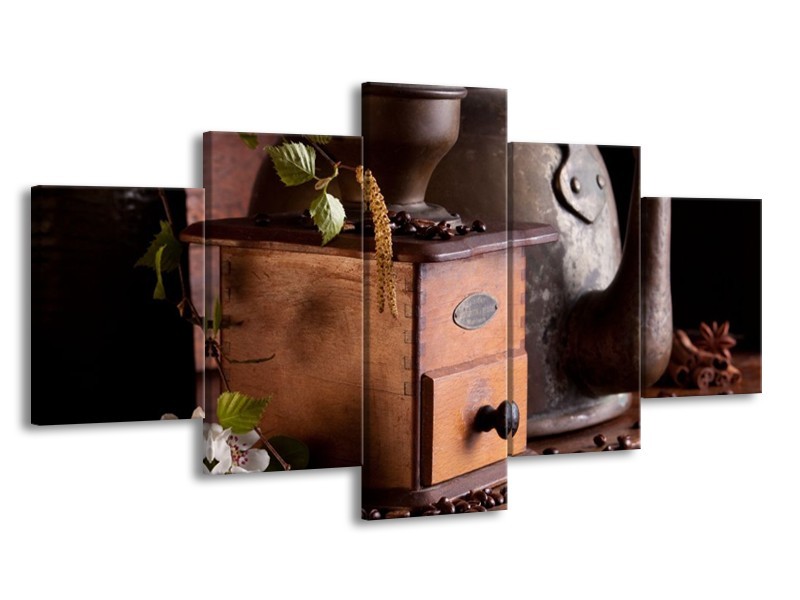 Canvas schilderij Koffie | Wit, Bruin | 150x80cm 5Luik