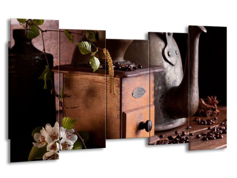 Canvas schilderij Koffie | Wit, Bruin | 150x80cm 5Luik