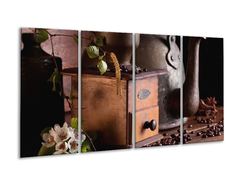 Canvas schilderij Koffie | Wit, Bruin | 160x80cm 4Luik