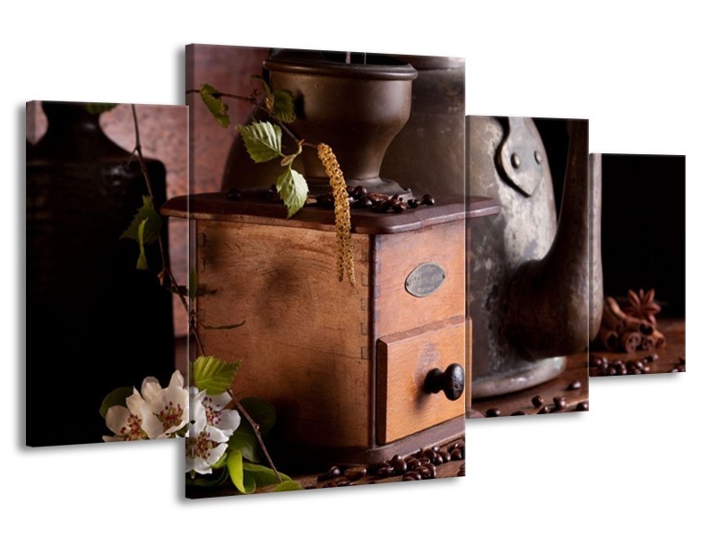 Canvas schilderij Koffie | Wit, Bruin | 160x90cm 4Luik