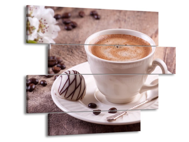 Canvas schilderij Koffie | Wit, Bruin | 115x85cm 4Luik