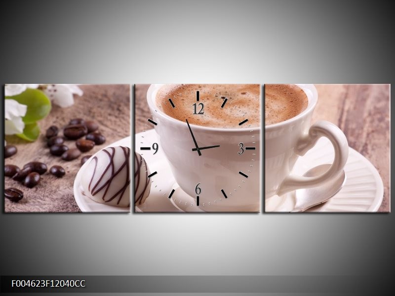 Klok schilderij Koffie | Wit, Bruin | 120x40cm 3Luik
