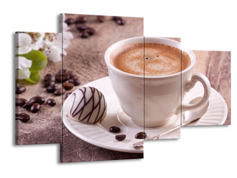 Canvas schilderij Koffie | Wit, Bruin | 120x75cm 4Luik