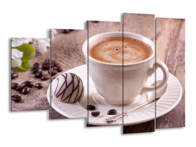 Canvas schilderij Koffie | Wit, Bruin | 150x100cm 5Luik